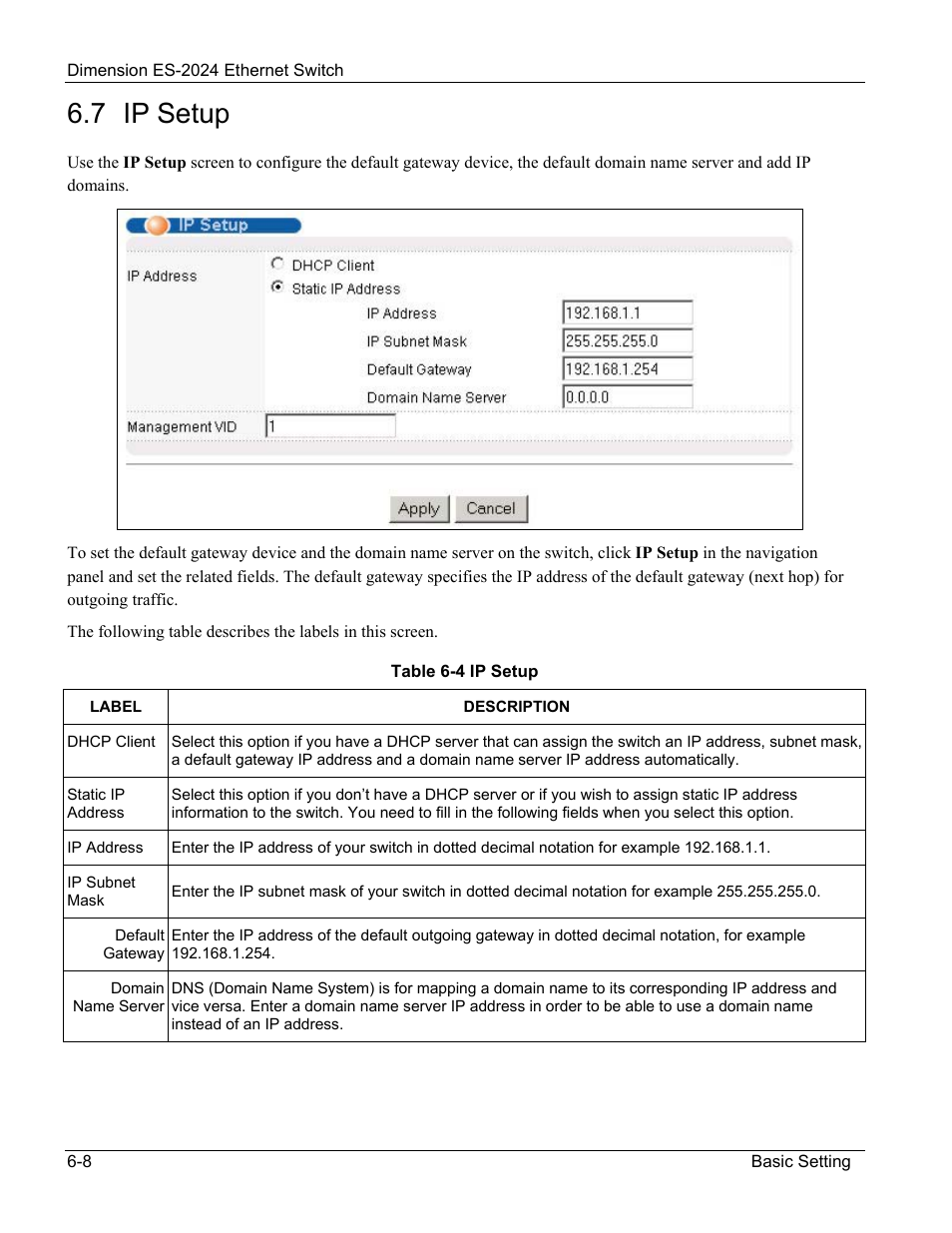 Ip setup, 7 ip setup | ZyXEL Communications ZyXEL Dimension ES-2024 User Manual | Page 60 / 195