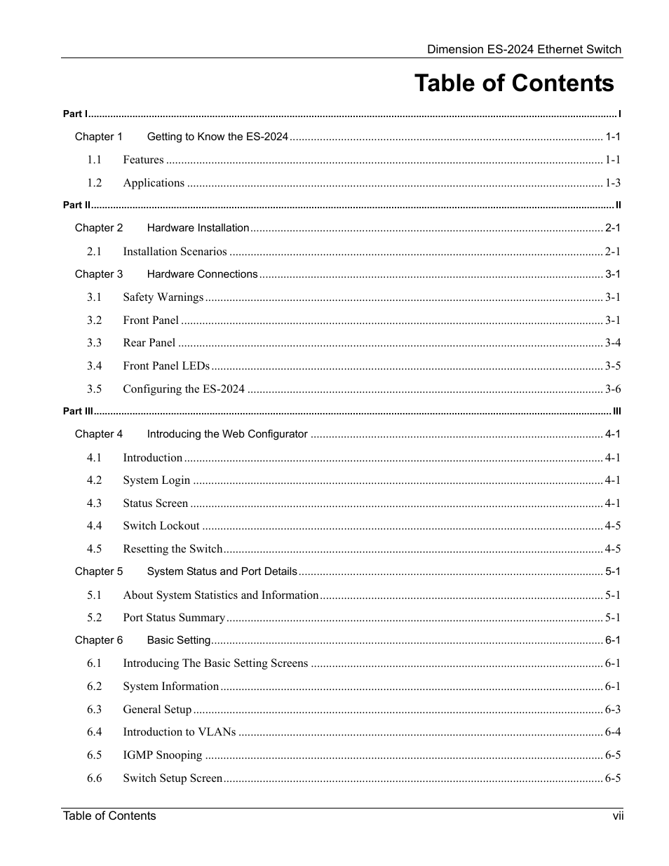 ZyXEL Communications ZyXEL Dimension ES-2024 User Manual | Page 7 / 195