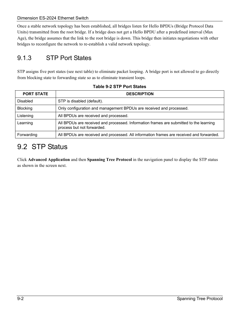 Stp status, 2 stp status, 3 stp port states | ZyXEL Communications ZyXEL Dimension ES-2024 User Manual | Page 84 / 195