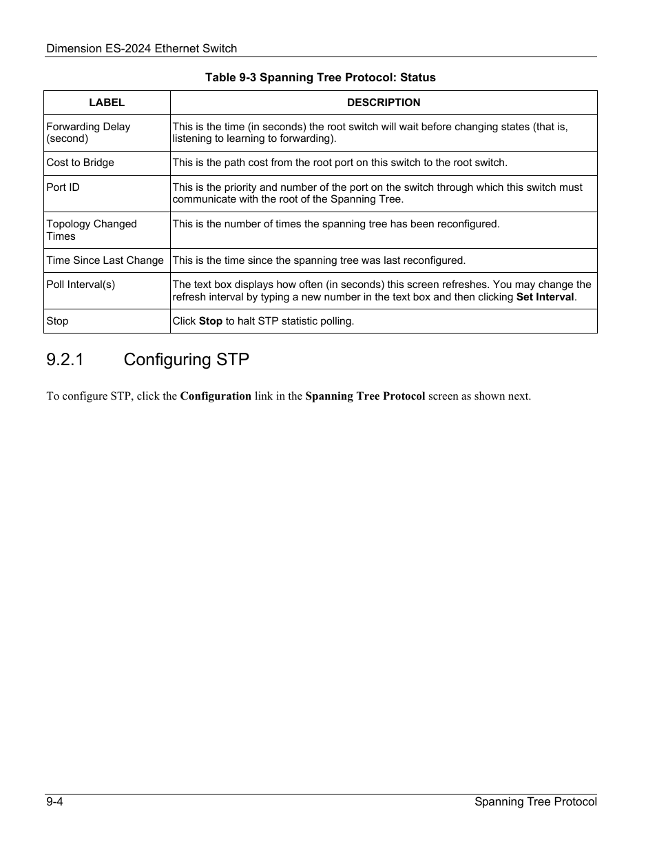 1 configuring stp | ZyXEL Communications ZyXEL Dimension ES-2024 User Manual | Page 86 / 195