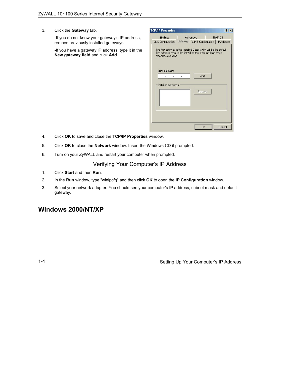 Windows 2000/nt/xp | ZyXEL Communications Internet Security Gateway 10~100 Series User Manual | Page 20 / 96