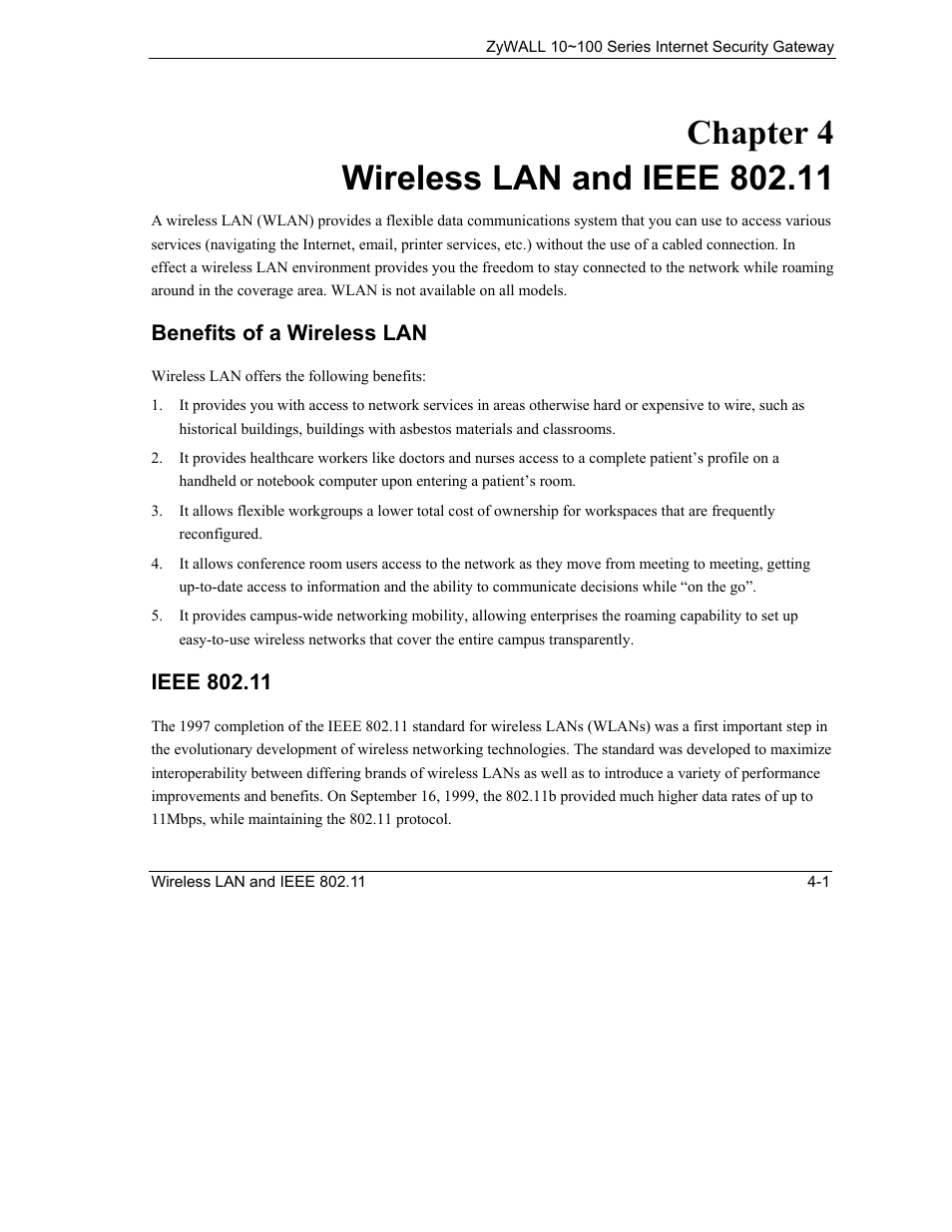 Wireless lan and ieee 802.11, Benefits of a wireless lan | ZyXEL Communications Internet Security Gateway 10~100 Series User Manual | Page 35 / 96