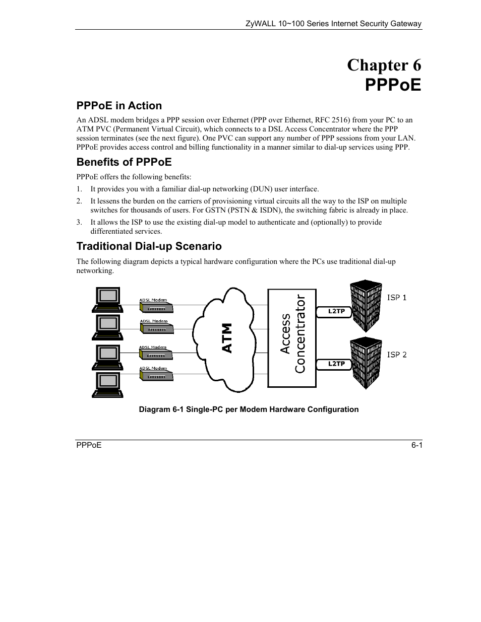 Pppoe, Chapter 6 pppoe | ZyXEL Communications Internet Security Gateway 10~100 Series User Manual | Page 41 / 96