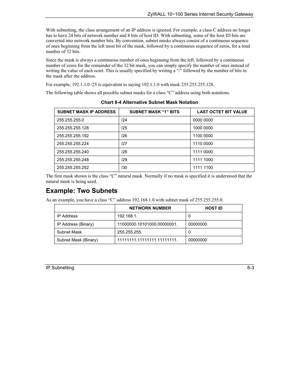 Example: two subnets | ZyXEL Communications Internet Security Gateway 10~100 Series User Manual | Page 49 / 96