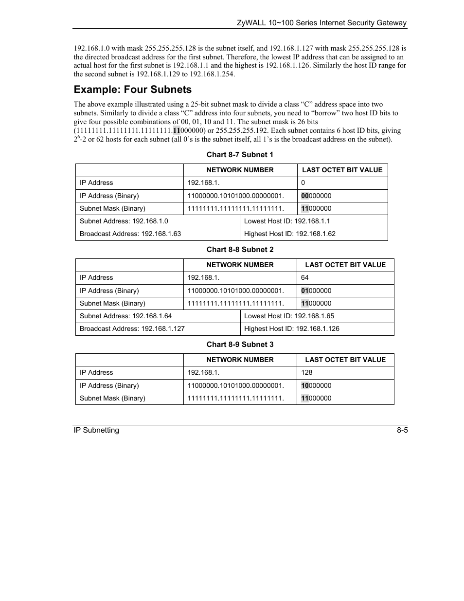 Example: four subnets | ZyXEL Communications Internet Security Gateway 10~100 Series User Manual | Page 51 / 96