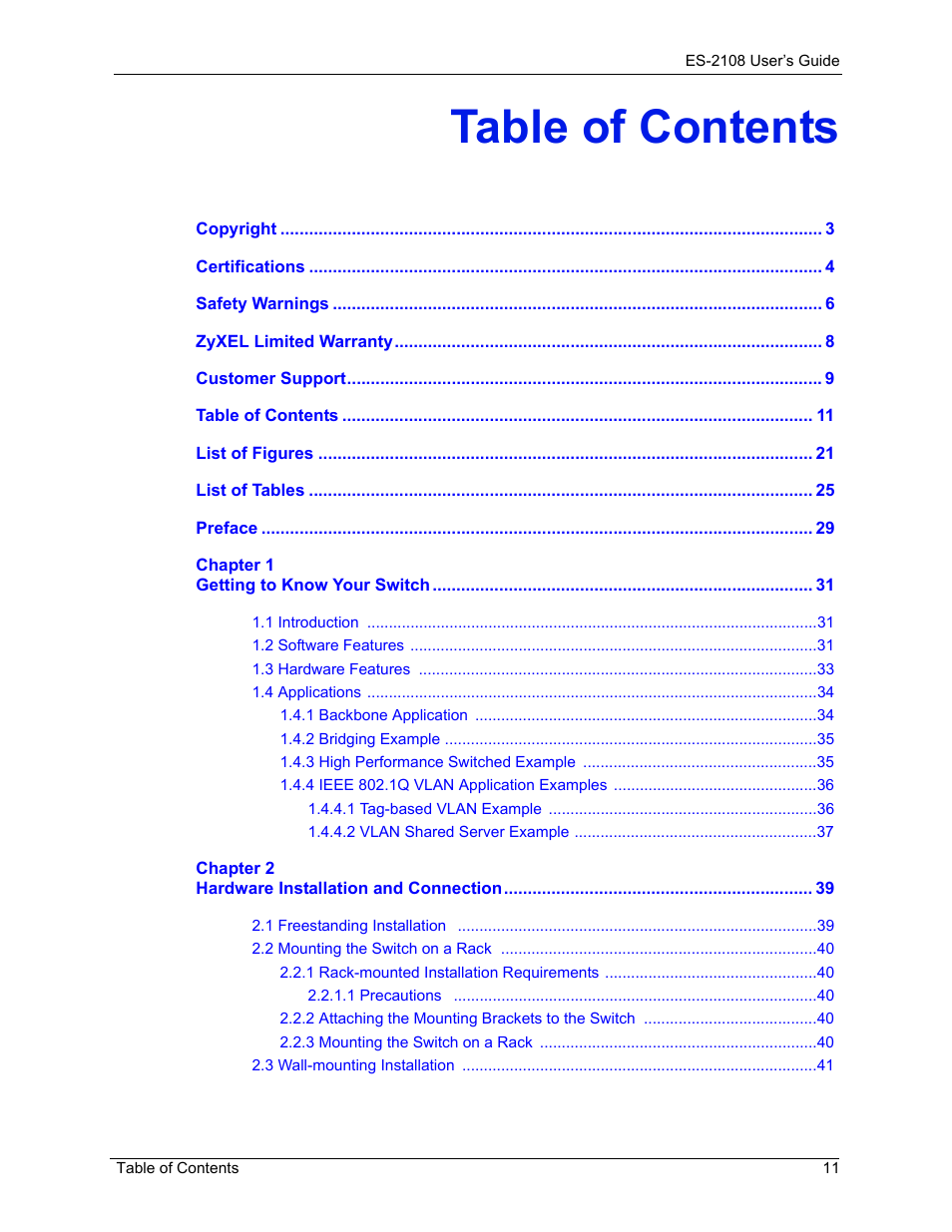 ZyXEL Communications ZyXEL Dimension ES-2108 User Manual | Page 11 / 277