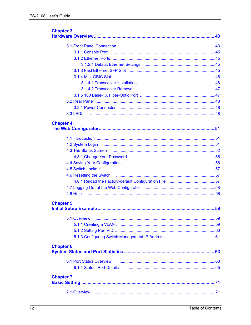 ZyXEL Communications ZyXEL Dimension ES-2108 User Manual | Page 12 / 277