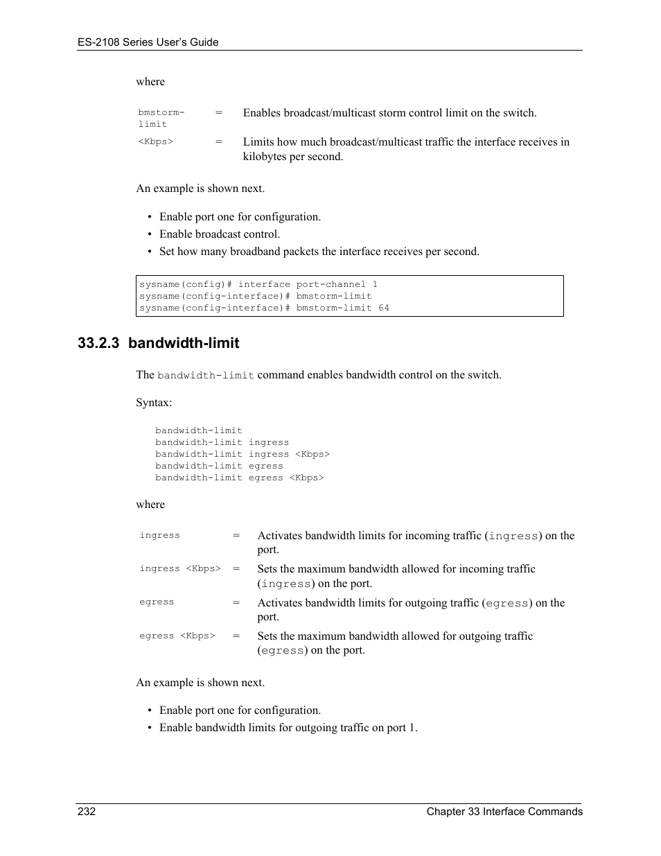 3 bandwidth-limit | ZyXEL Communications ZyXEL Dimension ES-2108 User Manual | Page 232 / 277