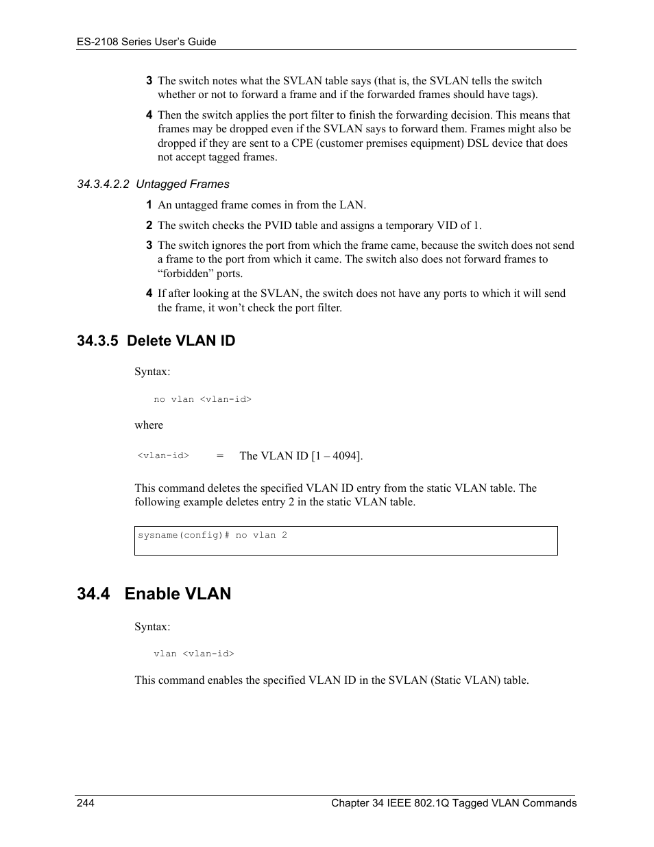 5 delete vlan id, 4 enable vlan | ZyXEL Communications ZyXEL Dimension ES-2108 User Manual | Page 244 / 277