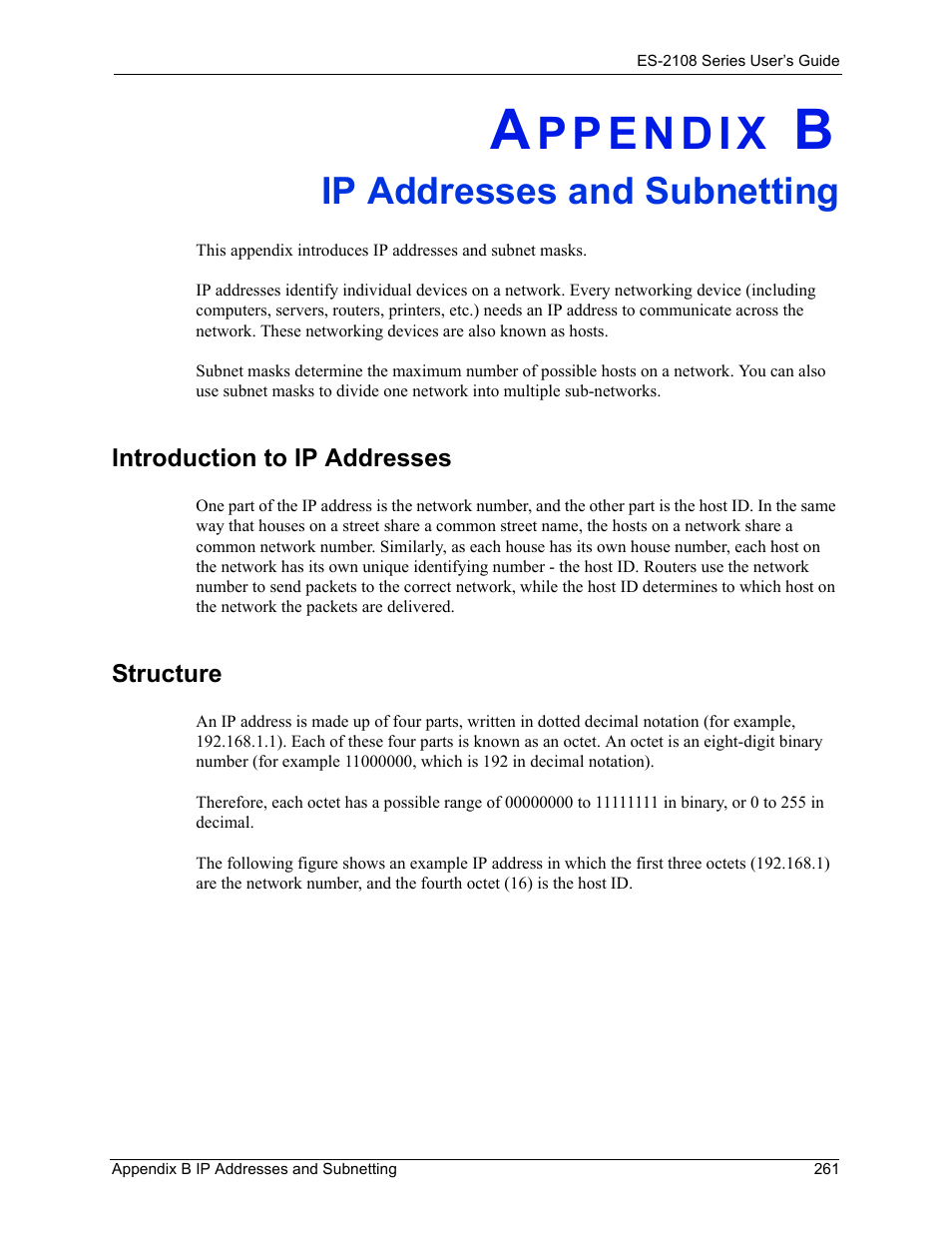 Ip addresses and subnetting | ZyXEL Communications ZyXEL Dimension ES-2108 User Manual | Page 261 / 277