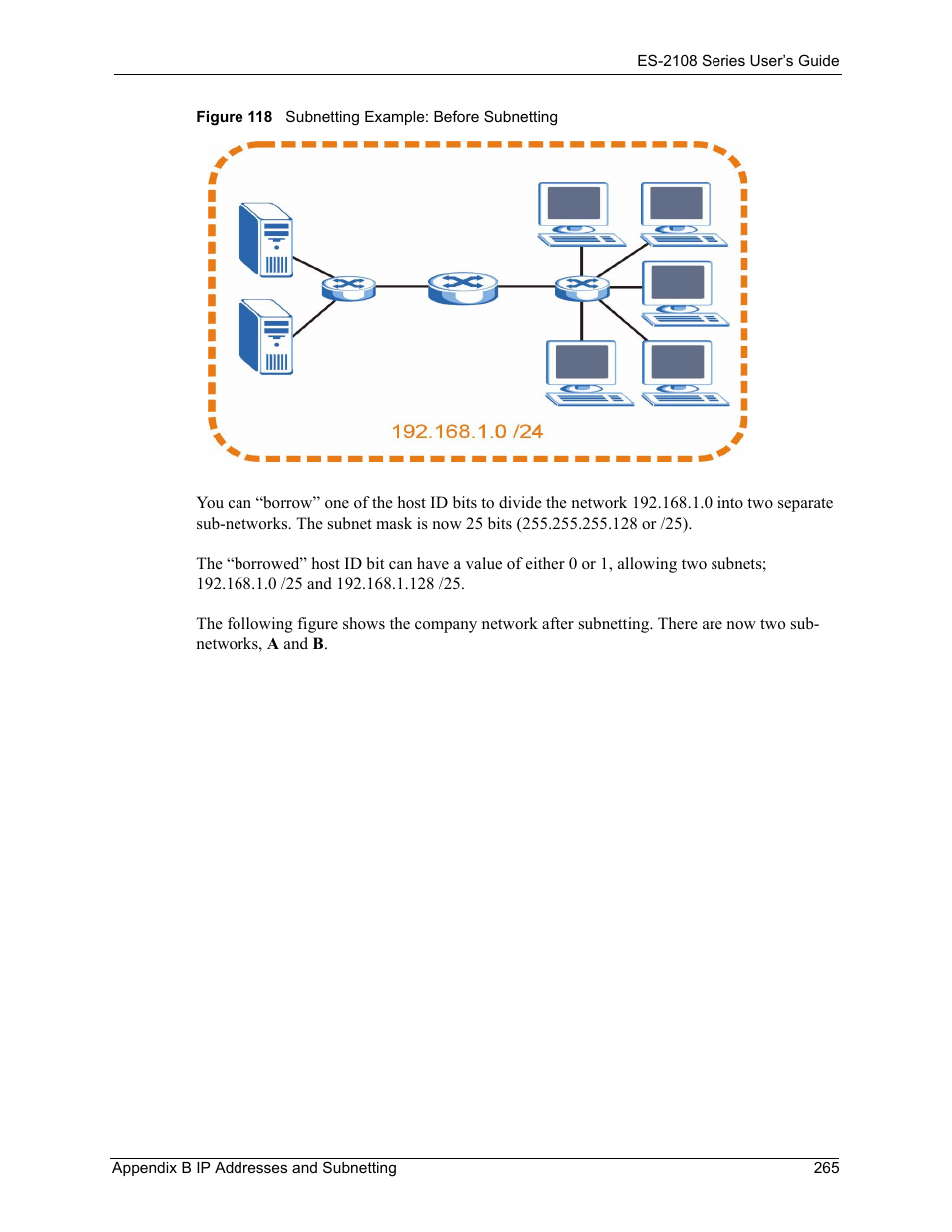 Figure 118 subnetting example: before subnetting | ZyXEL Communications ZyXEL Dimension ES-2108 User Manual | Page 265 / 277