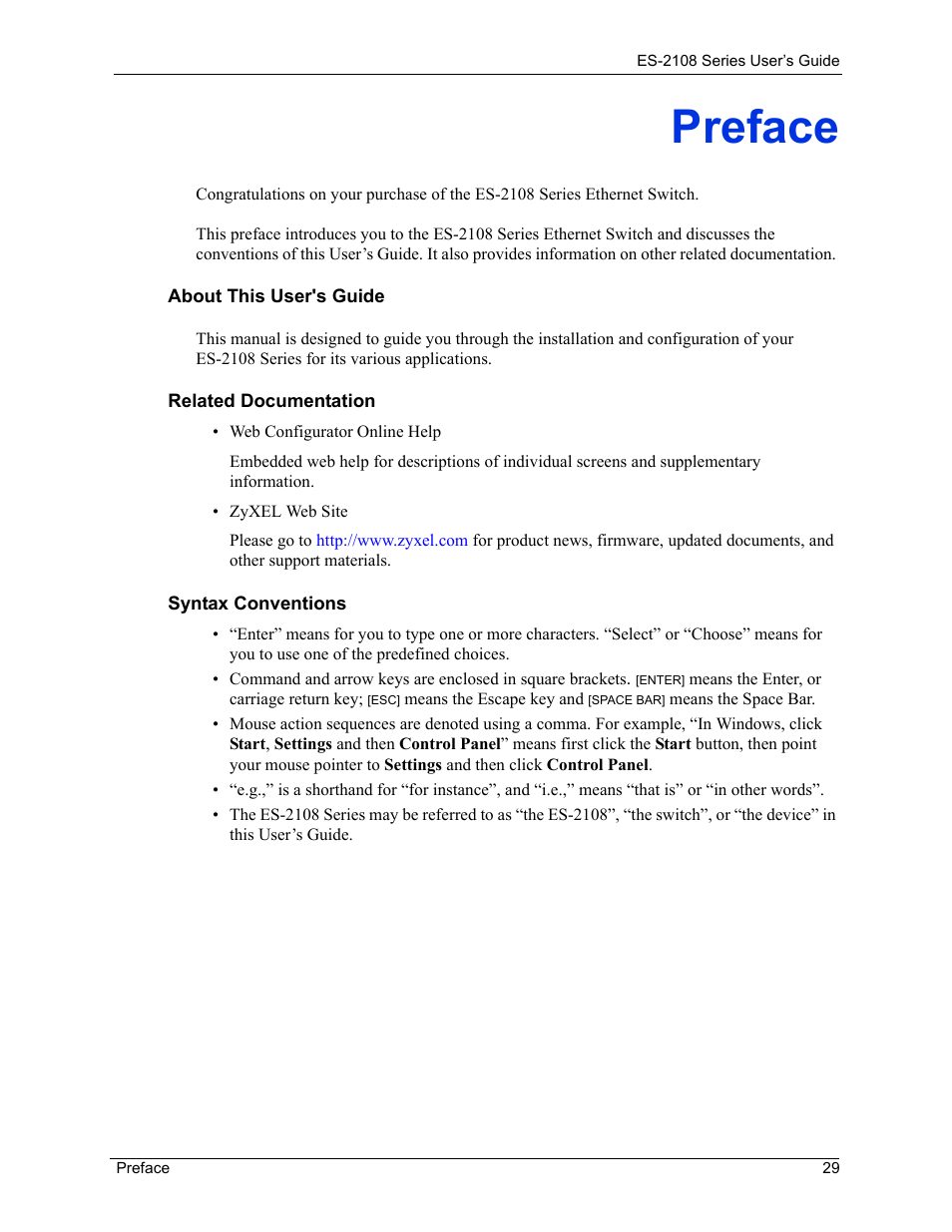 Preface | ZyXEL Communications ZyXEL Dimension ES-2108 User Manual | Page 29 / 277