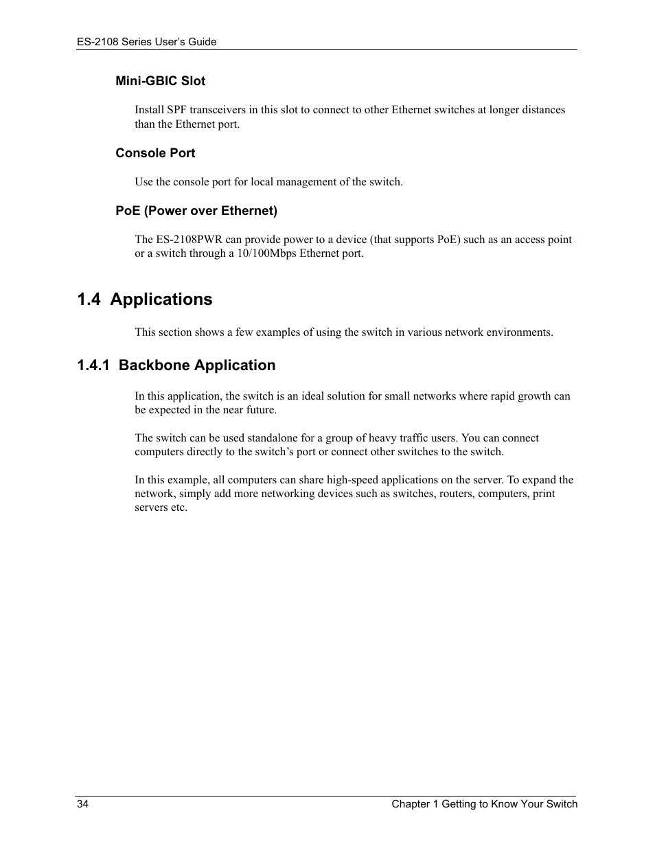 4 applications, 1 backbone application | ZyXEL Communications ZyXEL Dimension ES-2108 User Manual | Page 34 / 277