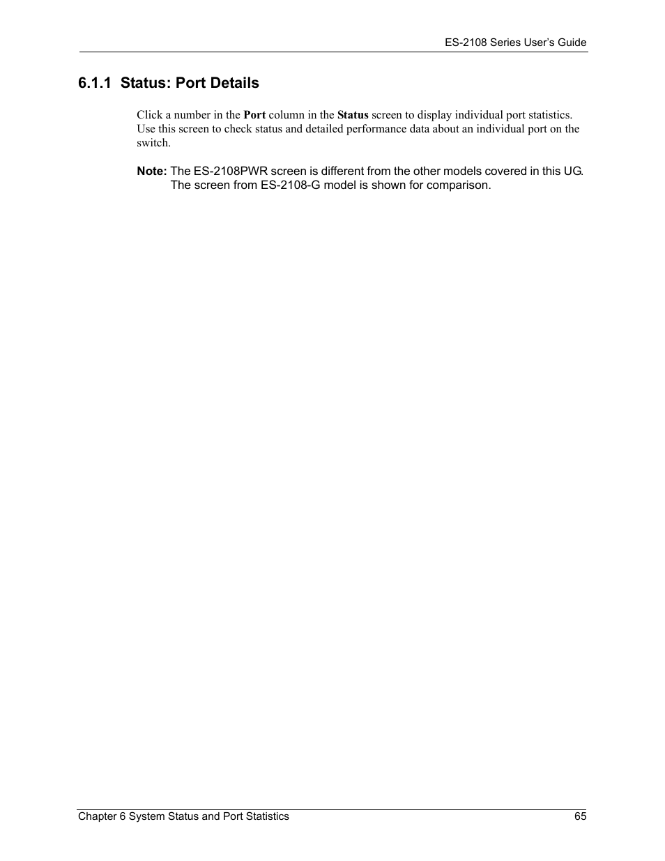 1 status: port details | ZyXEL Communications ZyXEL Dimension ES-2108 User Manual | Page 65 / 277