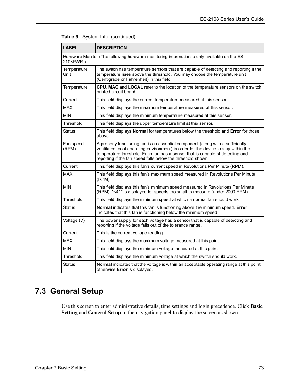 3 general setup | ZyXEL Communications ZyXEL Dimension ES-2108 User Manual | Page 73 / 277