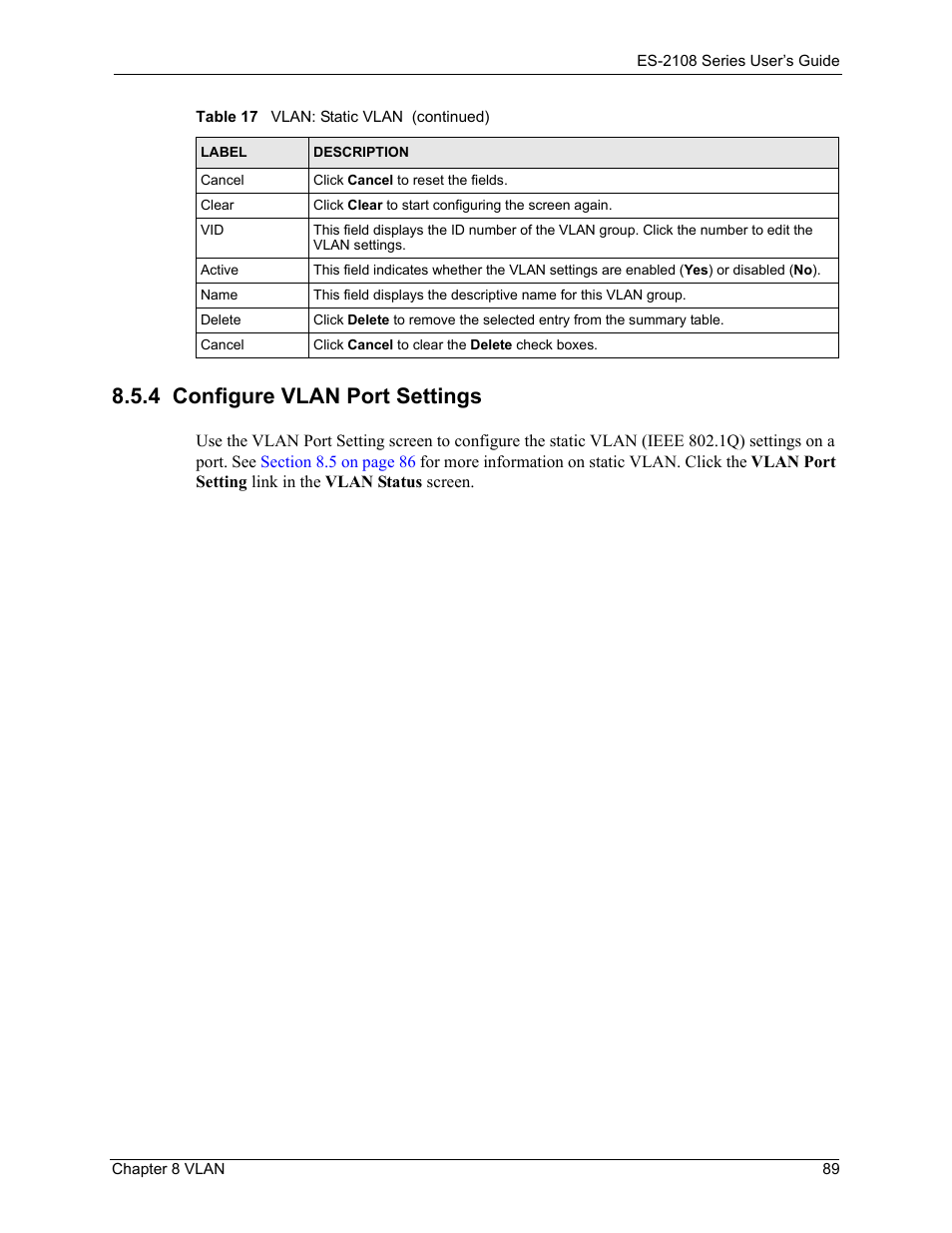 4 configure vlan port settings | ZyXEL Communications ZyXEL Dimension ES-2108 User Manual | Page 89 / 277