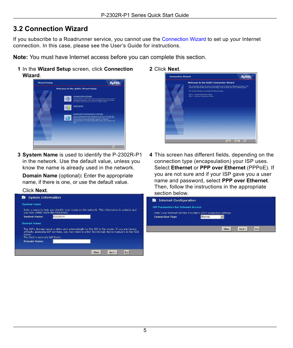 2 connection wizard | ZyXEL Communications P-2302R-P1 Series User Manual | Page 5 / 14