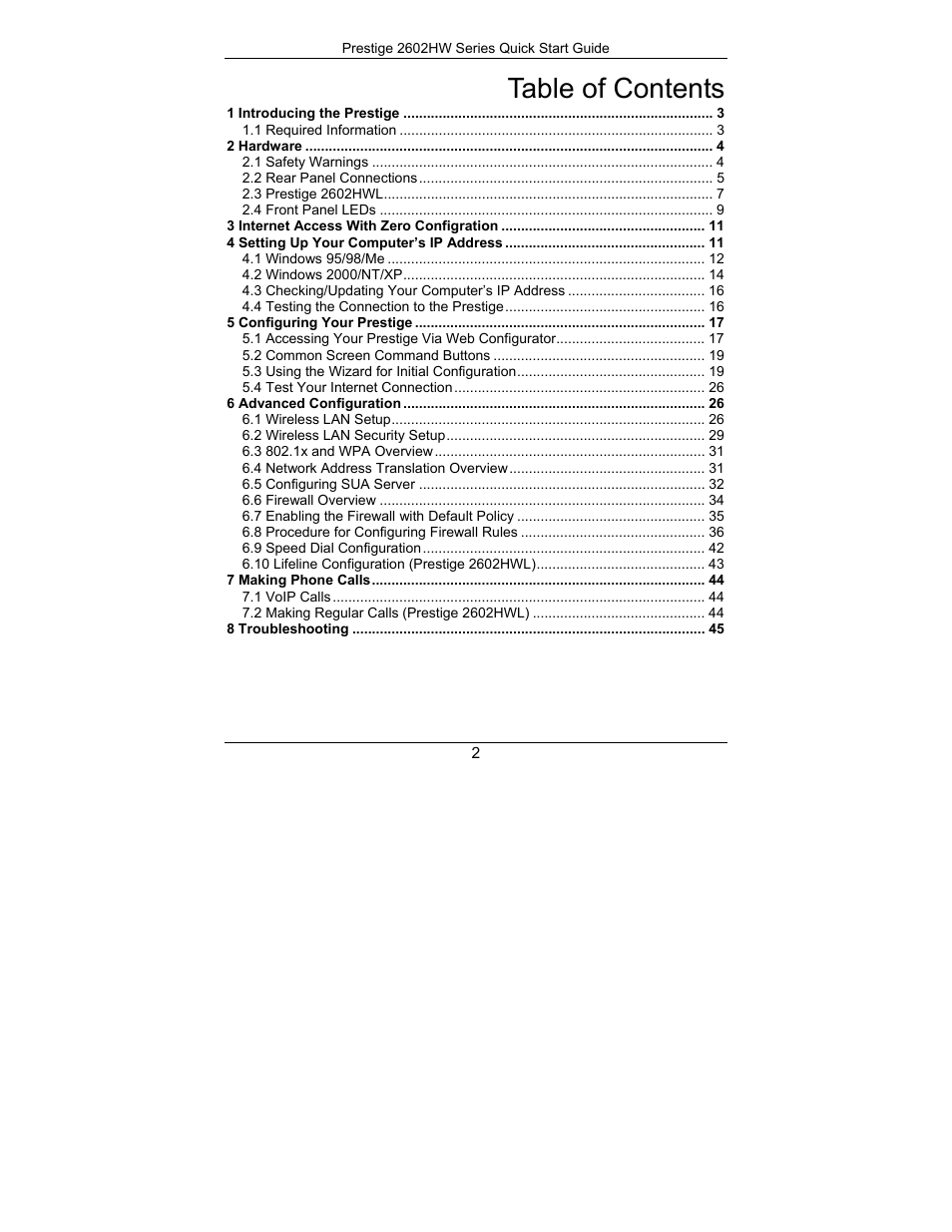 ZyXEL Communications PRESTIGE 2602HW User Manual | Page 2 / 46