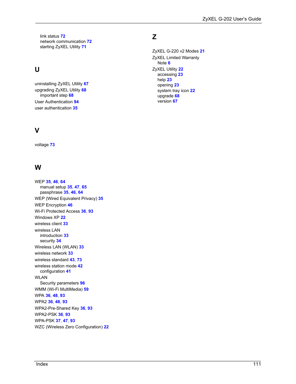 ZyXEL Communications G-202 User Manual | Page 111 / 111