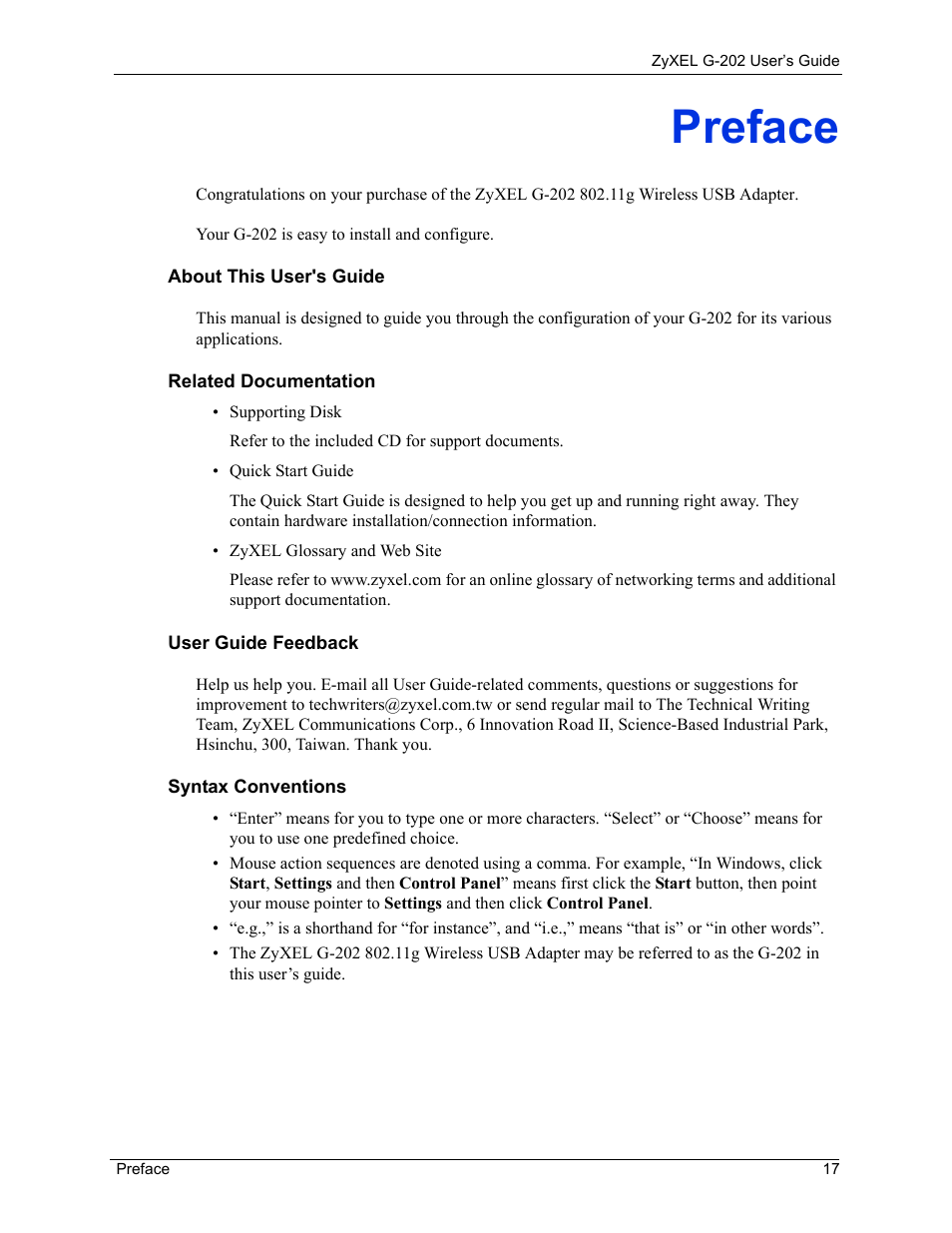 Preface | ZyXEL Communications G-202 User Manual | Page 17 / 111