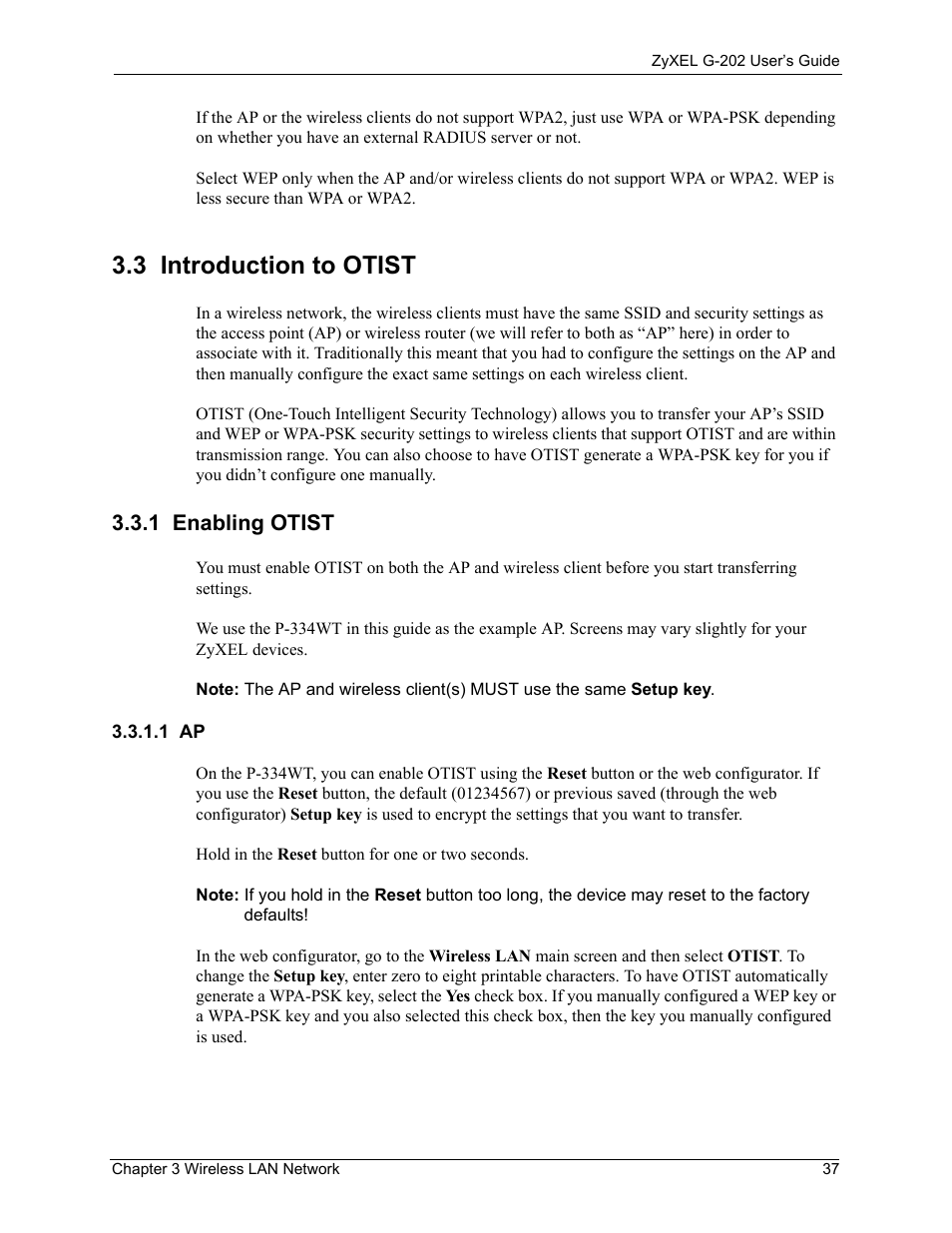 1 enabling otist, 1 ap, 3 introduction to otist | ZyXEL Communications G-202 User Manual | Page 37 / 111