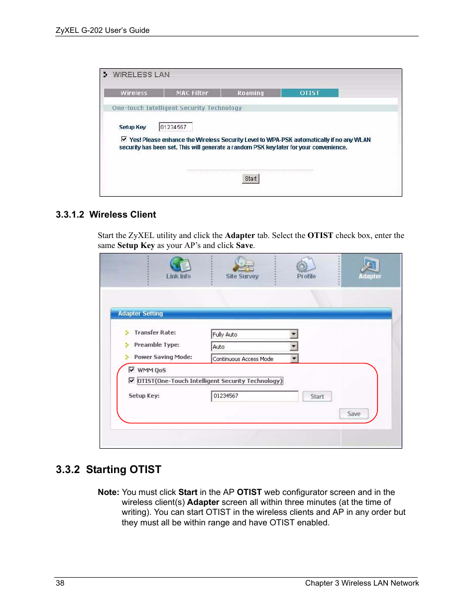 2 wireless client, 2 starting otist | ZyXEL Communications G-202 User Manual | Page 38 / 111