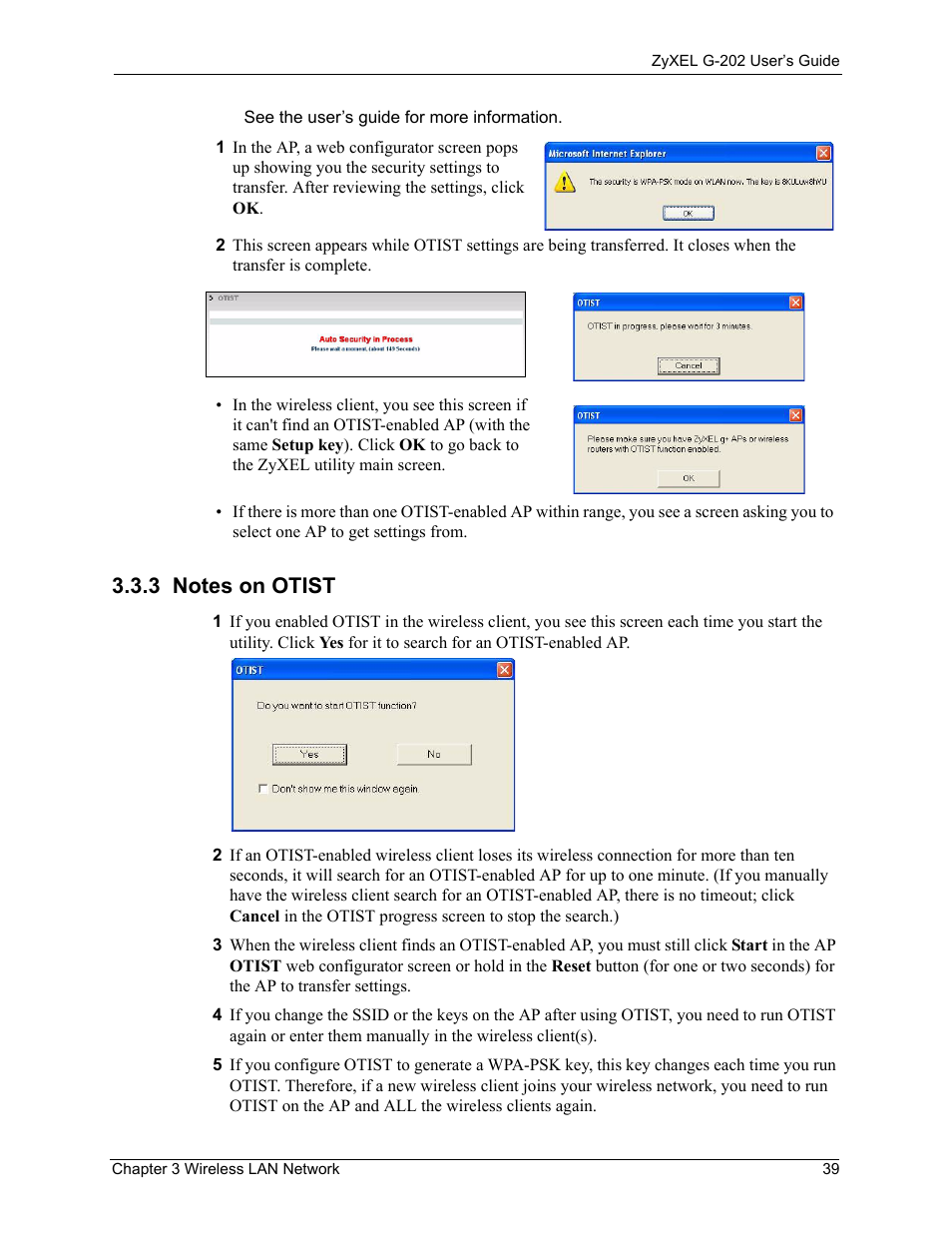 3 notes on otist | ZyXEL Communications G-202 User Manual | Page 39 / 111