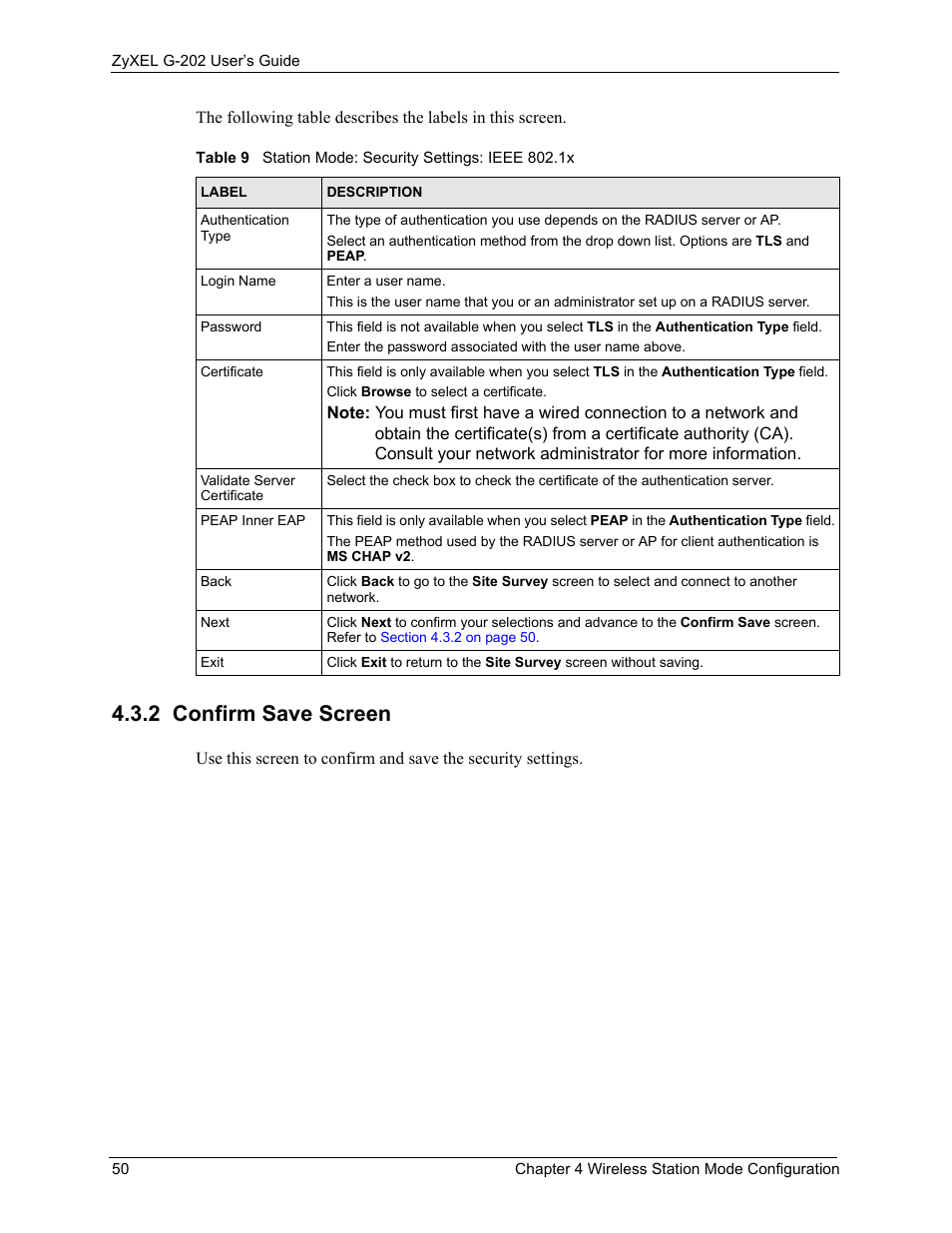 2 confirm save screen | ZyXEL Communications G-202 User Manual | Page 50 / 111