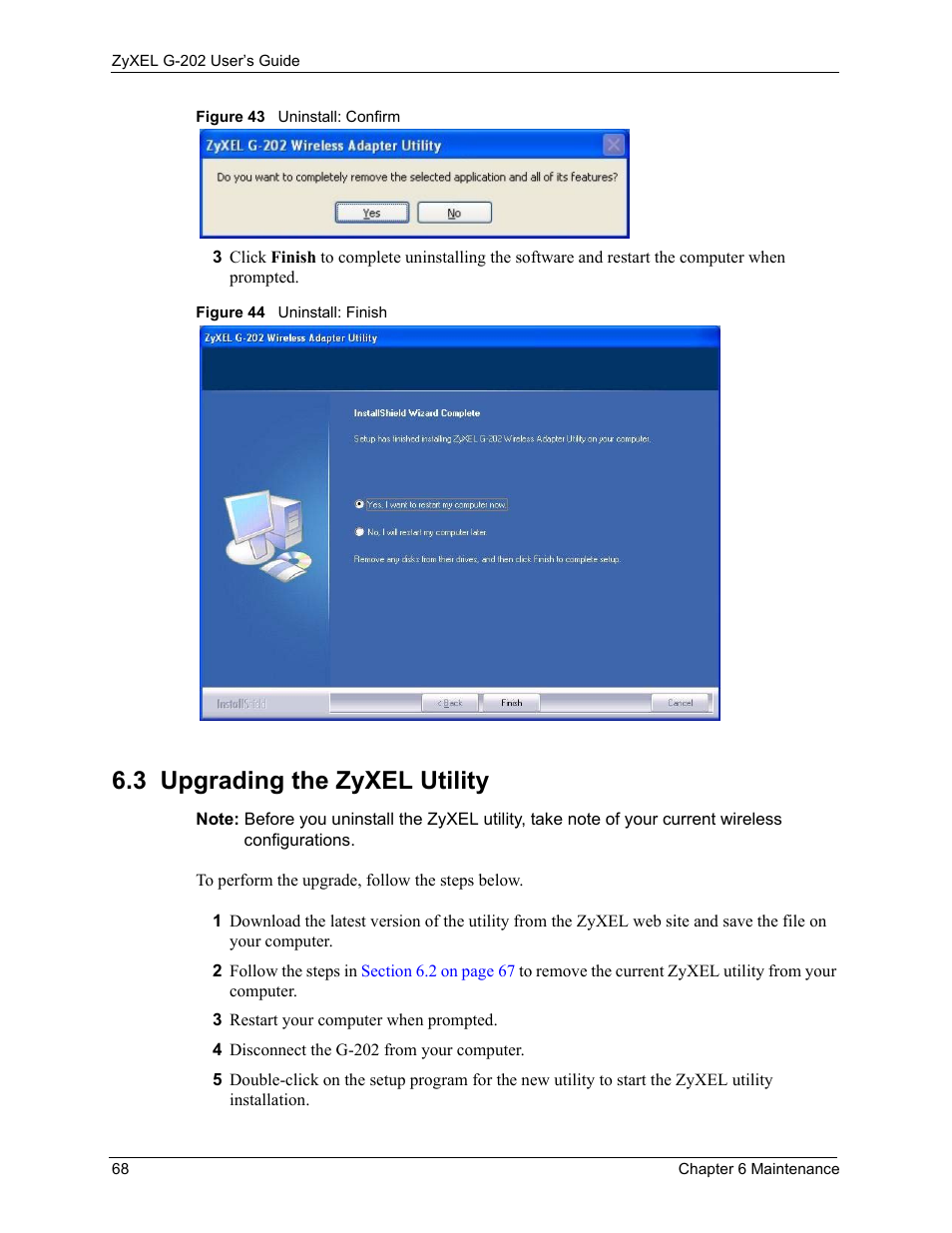 3 upgrading the zyxel utility | ZyXEL Communications G-202 User Manual | Page 68 / 111