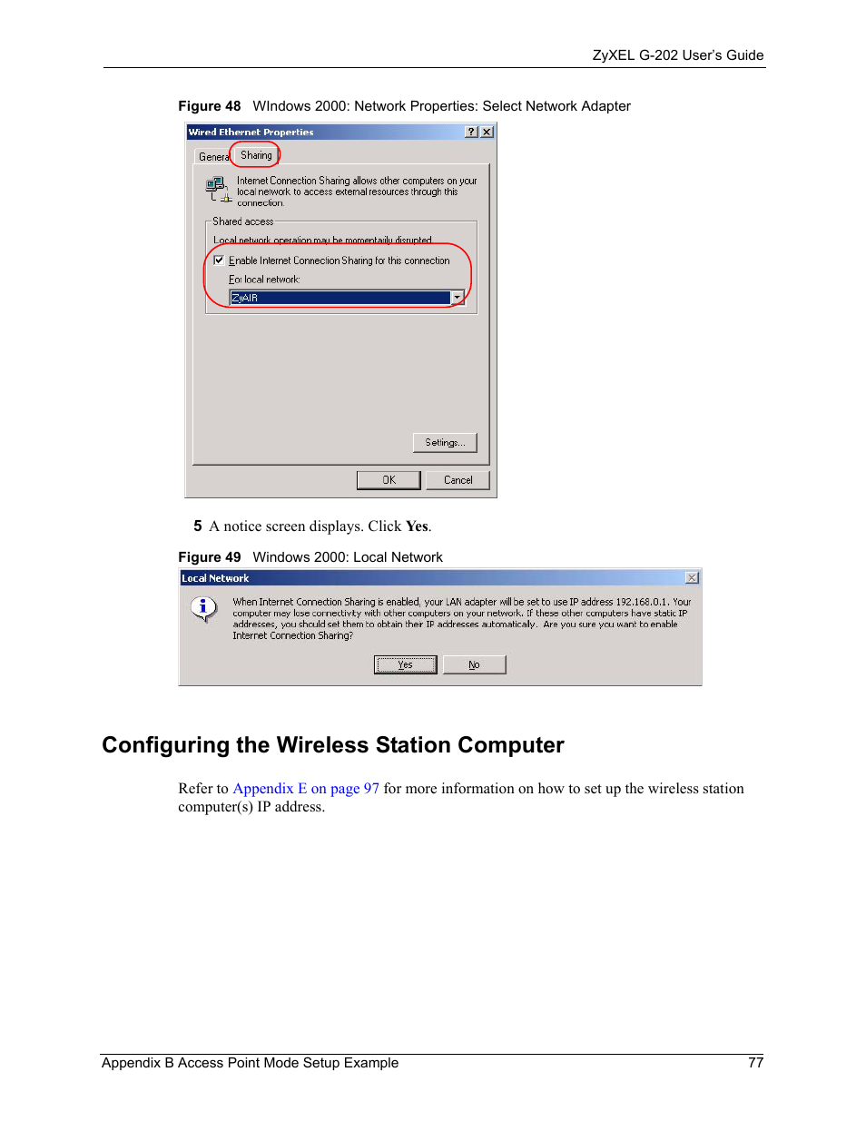 Configuring the wireless station computer | ZyXEL Communications G-202 User Manual | Page 77 / 111