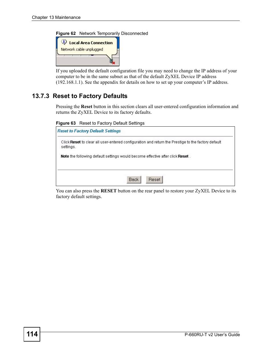 3 reset to factory defaults | ZyXEL Communications P-660RU-T V2 User Manual | Page 114 / 168