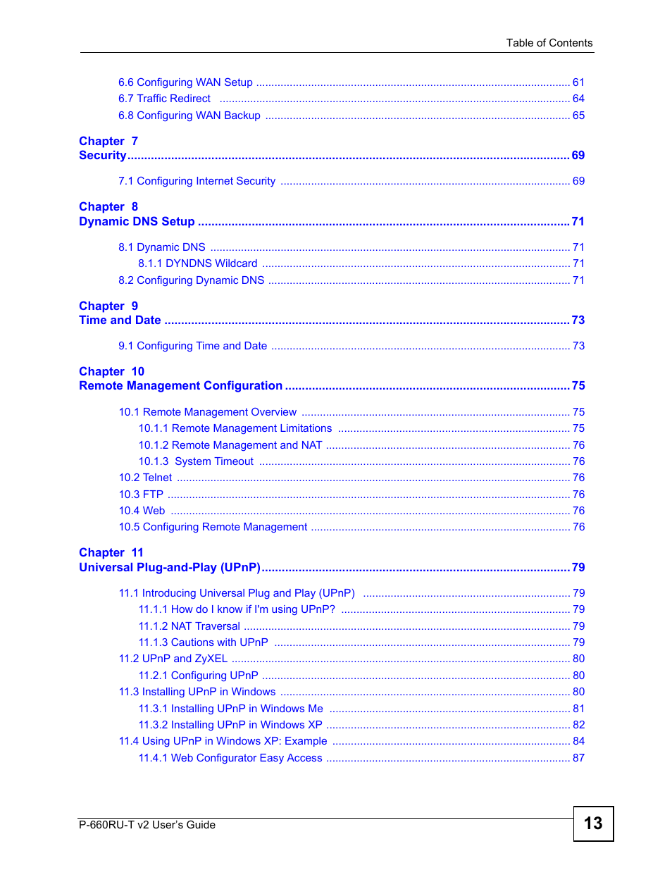 ZyXEL Communications P-660RU-T V2 User Manual | Page 13 / 168