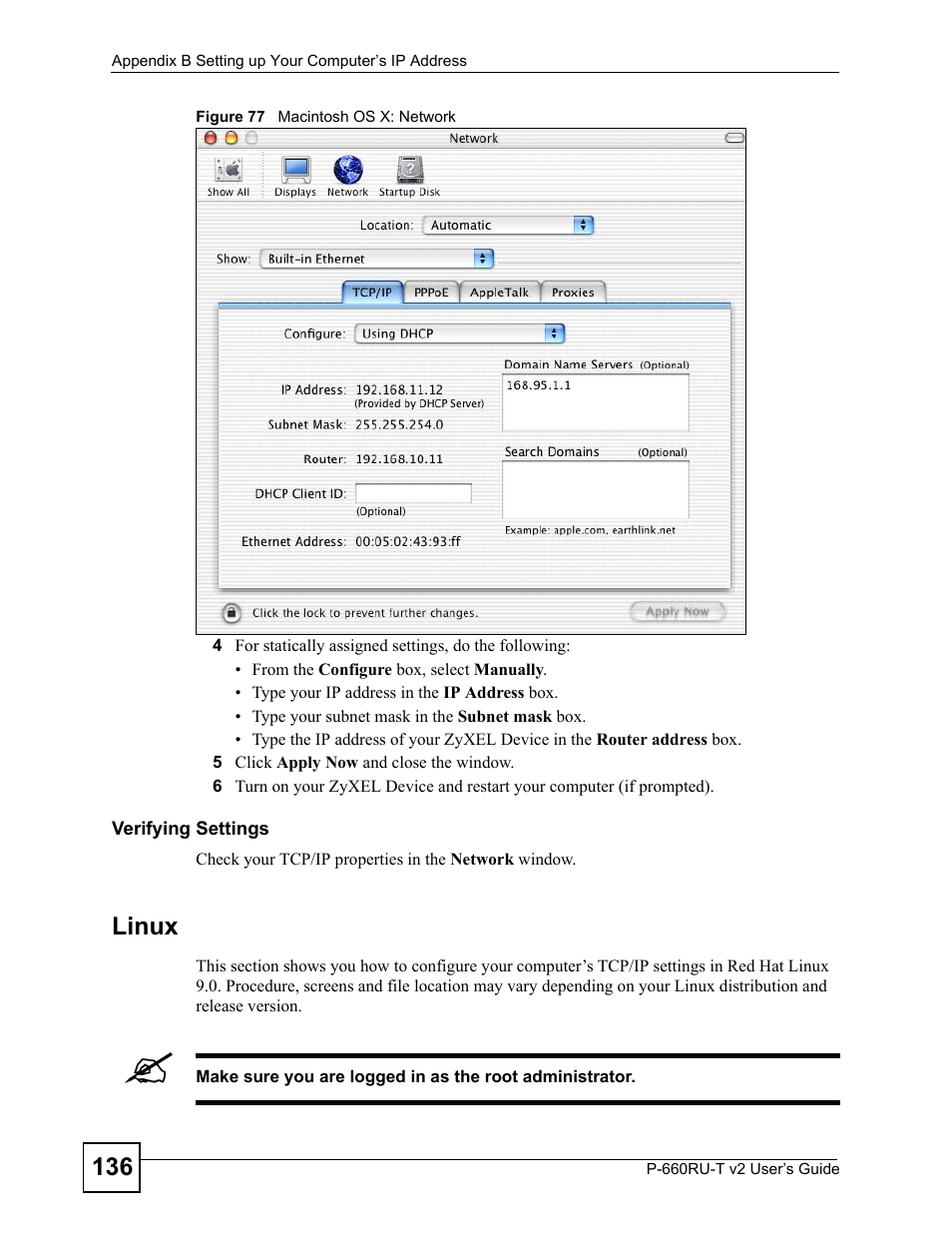 Figure 77 macintosh os x: network | ZyXEL Communications P-660RU-T V2 User Manual | Page 136 / 168