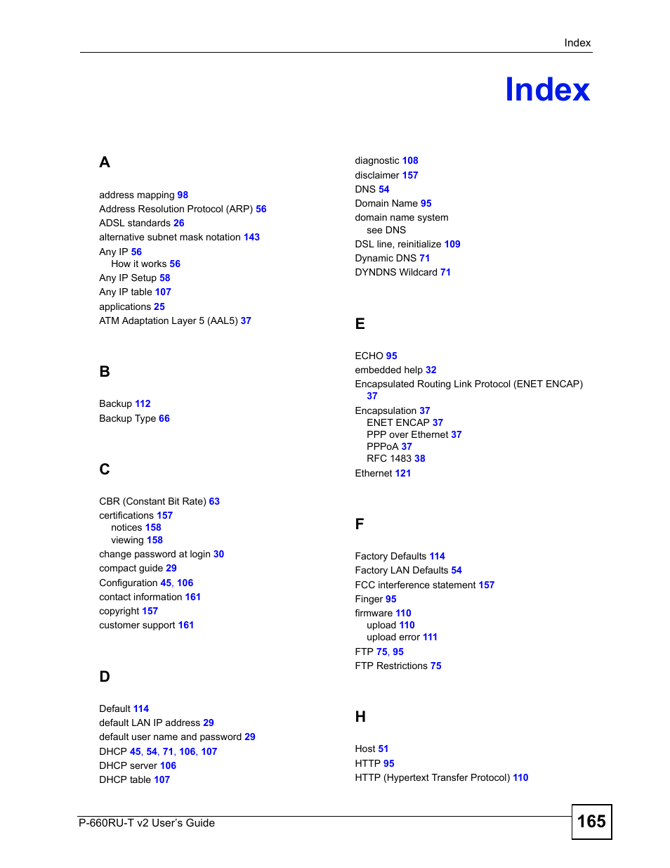 Index, Index (165) | ZyXEL Communications P-660RU-T V2 User Manual | Page 165 / 168
