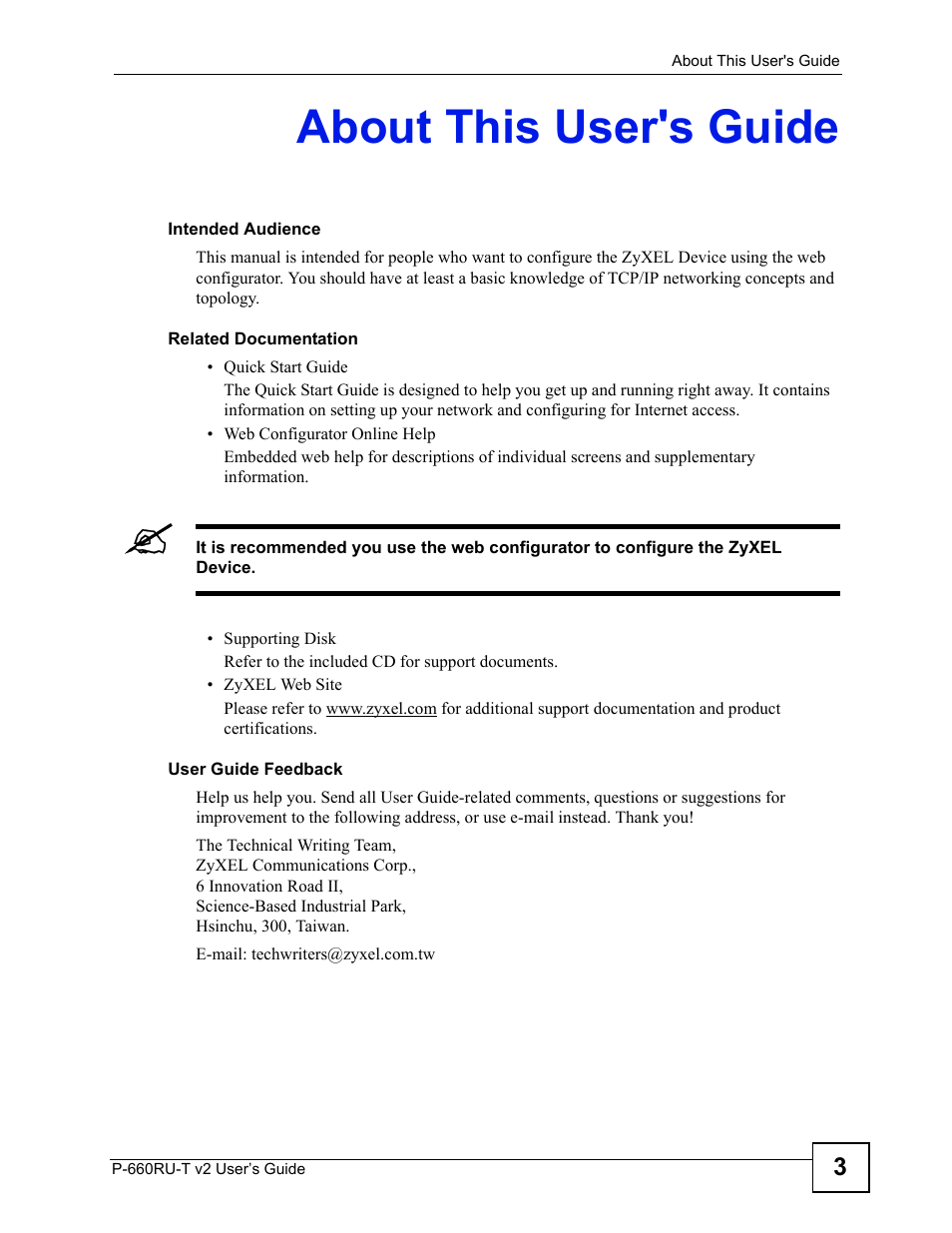 About this user's guide | ZyXEL Communications P-660RU-T V2 User Manual | Page 3 / 168