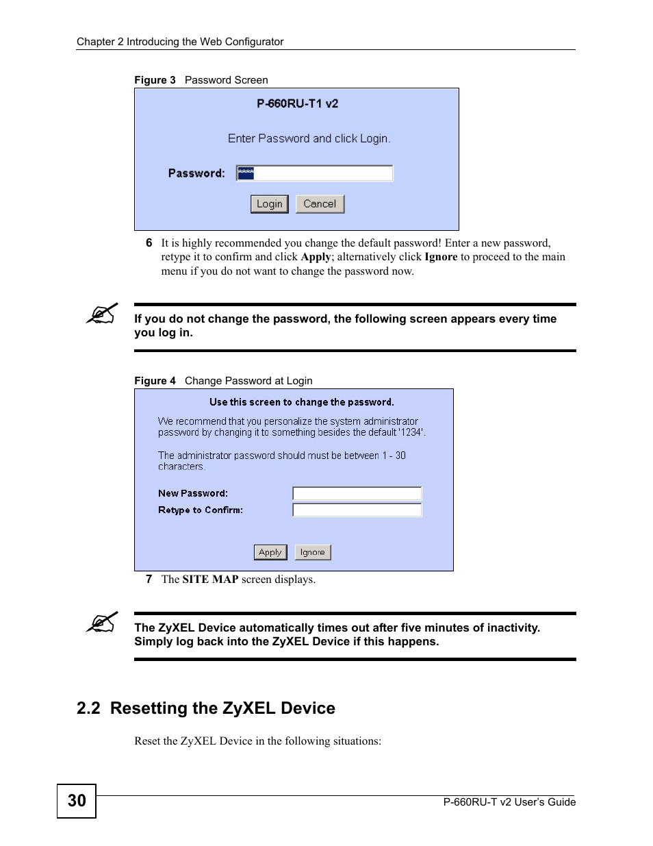 2 resetting the zyxel device | ZyXEL Communications P-660RU-T V2 User Manual | Page 30 / 168