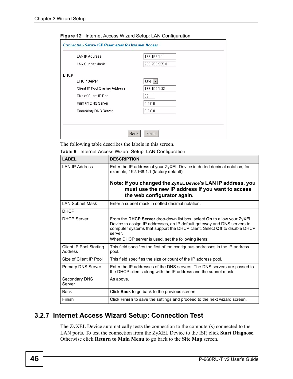 7 internet access wizard setup: connection test | ZyXEL Communications P-660RU-T V2 User Manual | Page 46 / 168