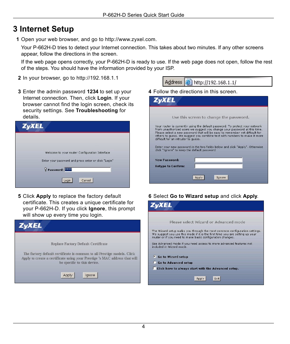 3 internet setup | ZyXEL Communications P-662H-D User Manual | Page 4 / 5