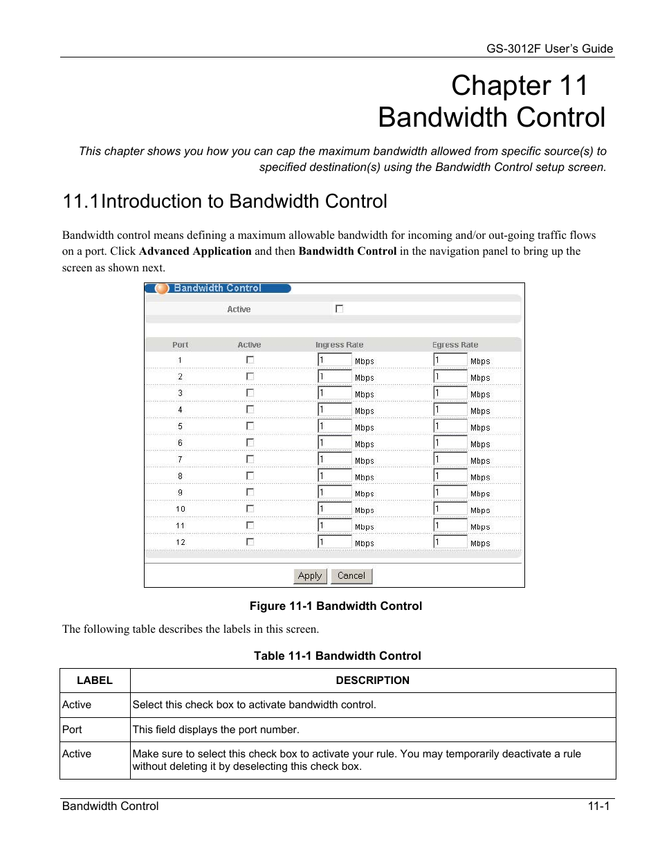 Chapter 11 bandwidth control, 1 introduction to bandwidth control | ZyXEL Communications ZyXEL Dimension GS-3012F User Manual | Page 101 / 237