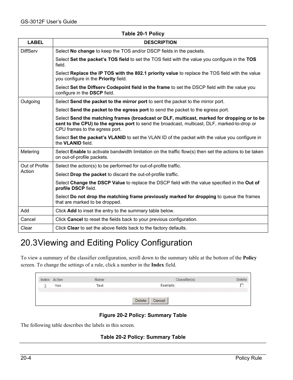 3 viewing and editing policy configuration | ZyXEL Communications ZyXEL Dimension GS-3012F User Manual | Page 146 / 237