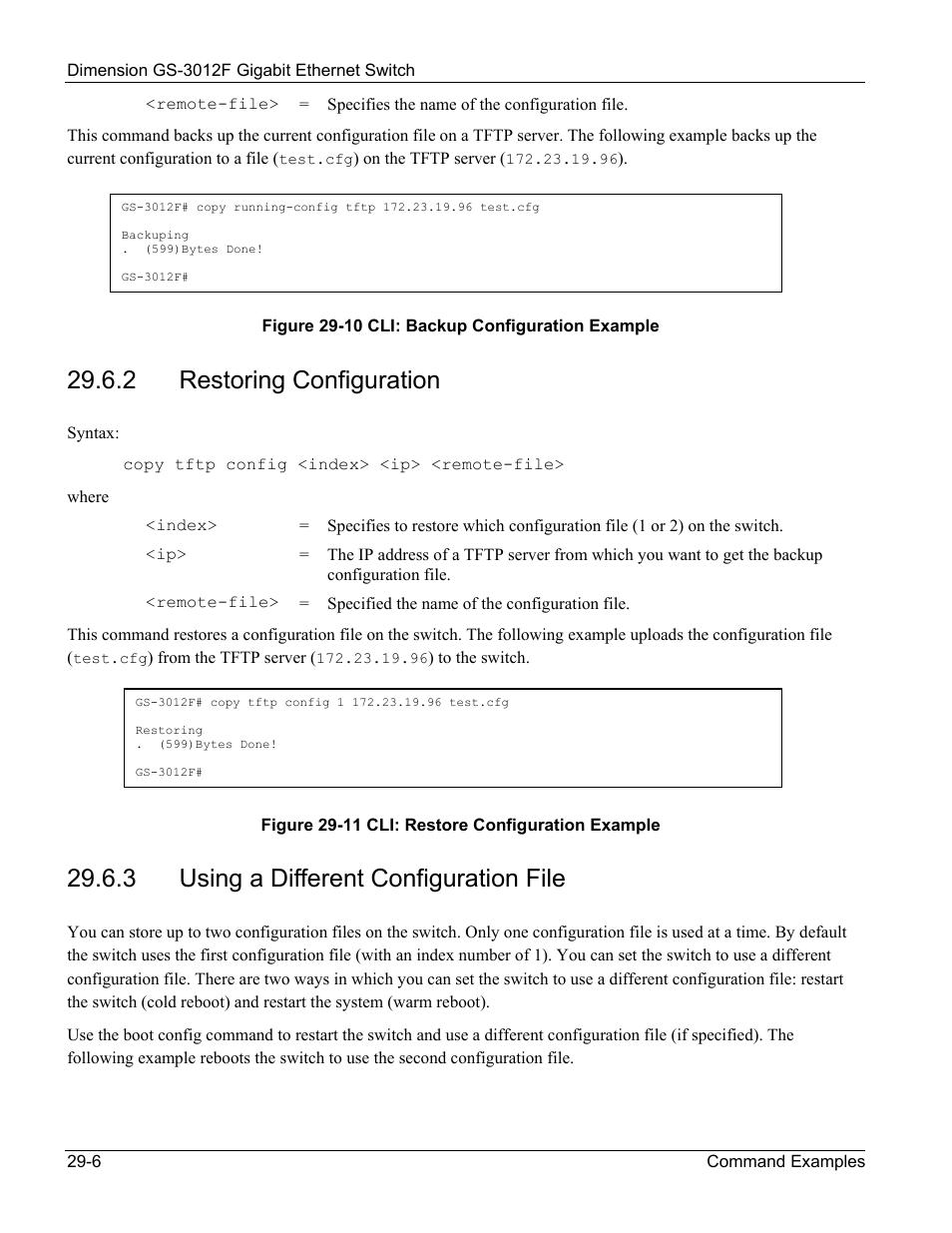 Restoring configuration, Using a different configuration file, 2 restoring configuration | 3 using a different configuration file | ZyXEL Communications ZyXEL Dimension GS-3012F User Manual | Page 204 / 237