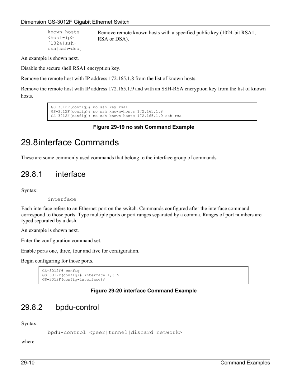 Interface, Bpdu-control, 8 interface commands | 1 interface, 2 bpdu-control | ZyXEL Communications ZyXEL Dimension GS-3012F User Manual | Page 208 / 237