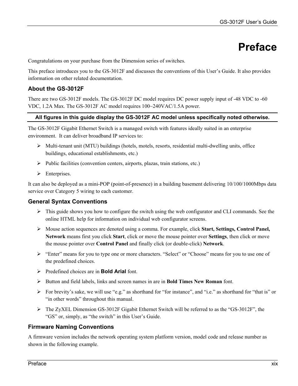 Preface | ZyXEL Communications ZyXEL Dimension GS-3012F User Manual | Page 21 / 237