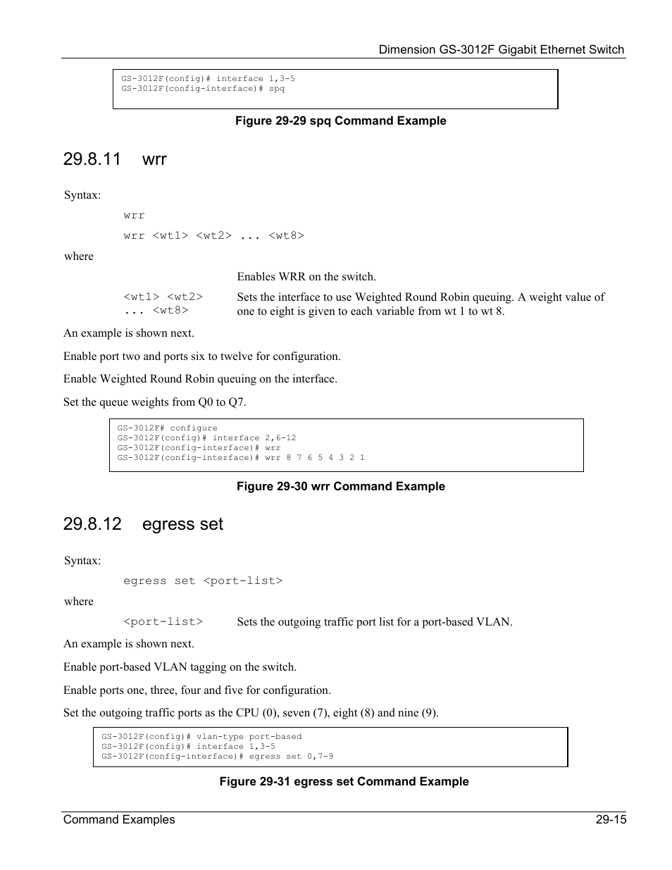 Egress set, 11 wrr, 12 egress set | ZyXEL Communications ZyXEL Dimension GS-3012F User Manual | Page 213 / 237