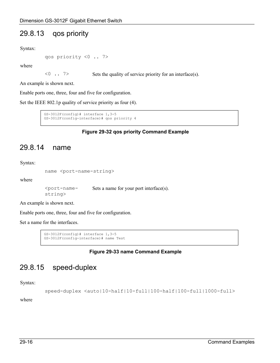 Qos priority, Name, Speed-duplex | 13 qos priority, 14 name, 15 speed-duplex | ZyXEL Communications ZyXEL Dimension GS-3012F User Manual | Page 214 / 237