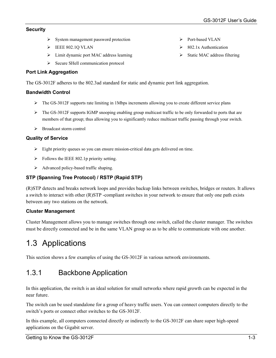 Backbone application, 3 applications, 1 backbone application | ZyXEL Communications ZyXEL Dimension GS-3012F User Manual | Page 27 / 237