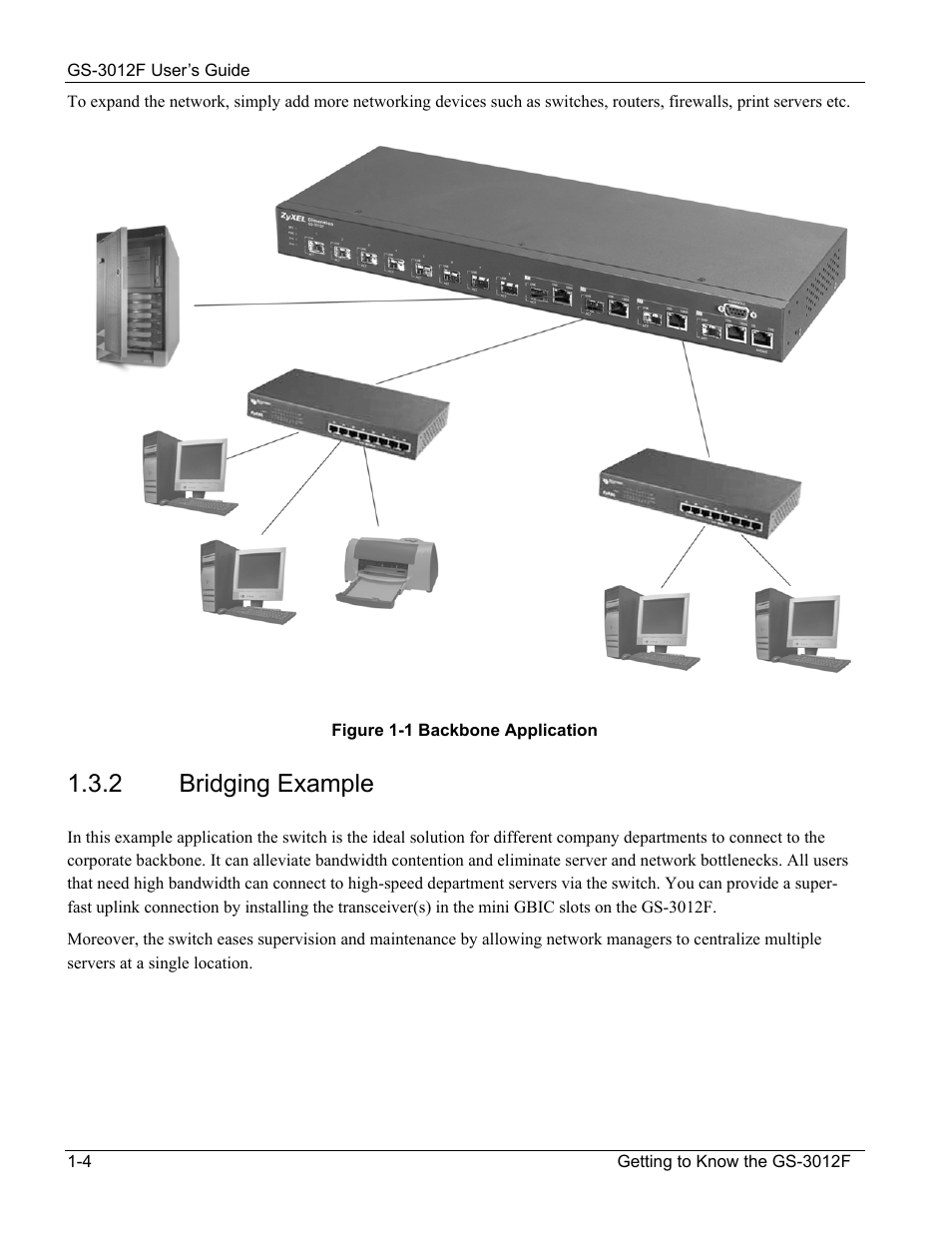 Bridging example, 2 bridging example | ZyXEL Communications ZyXEL Dimension GS-3012F User Manual | Page 28 / 237