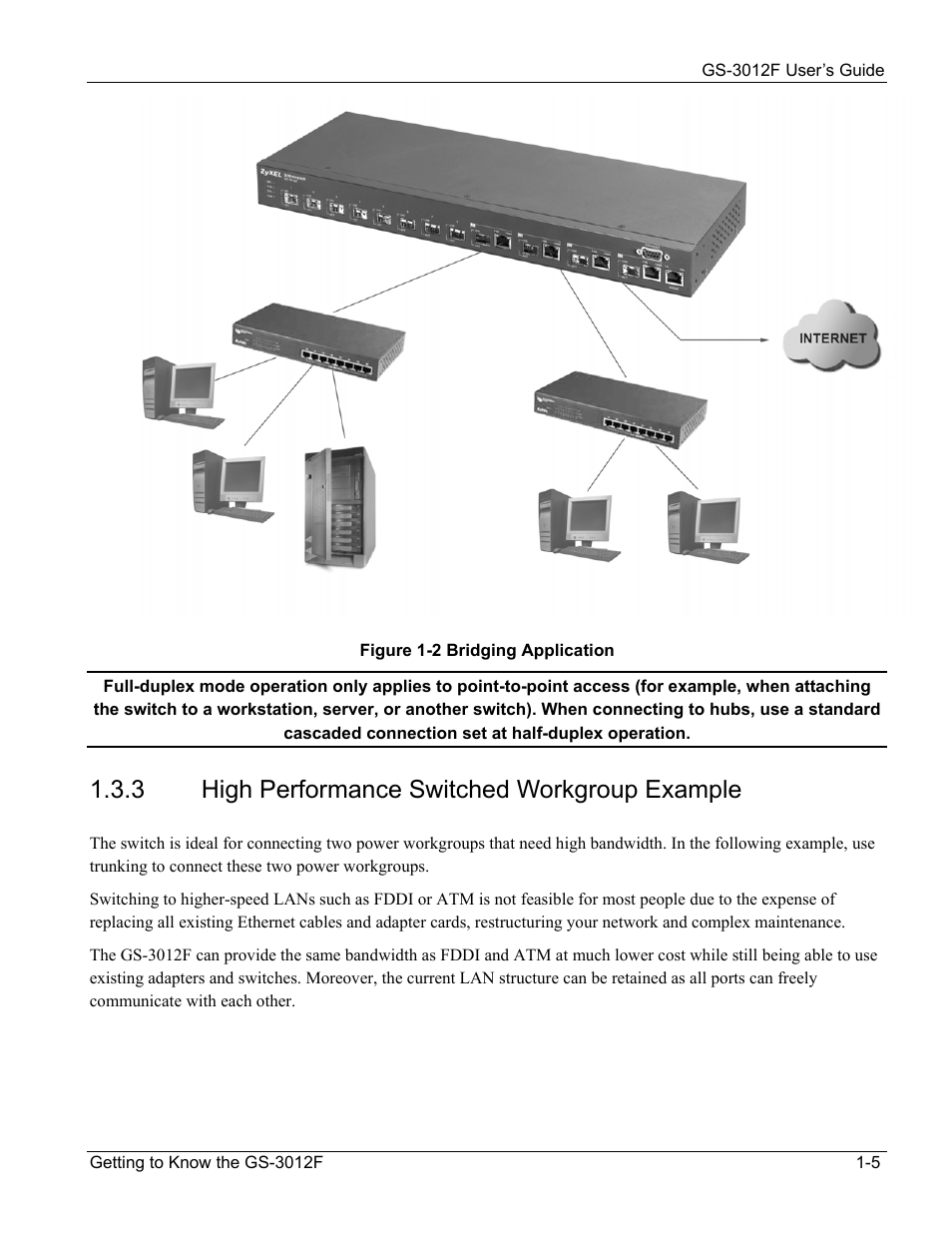High performance switched workgroup example, 3 high performance switched workgroup example | ZyXEL Communications ZyXEL Dimension GS-3012F User Manual | Page 29 / 237