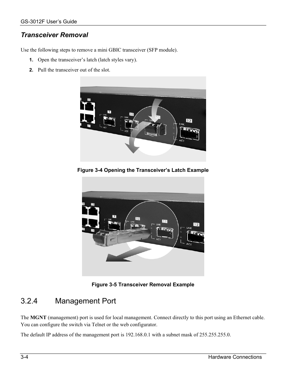 Management port, 4 management port | ZyXEL Communications ZyXEL Dimension GS-3012F User Manual | Page 42 / 237