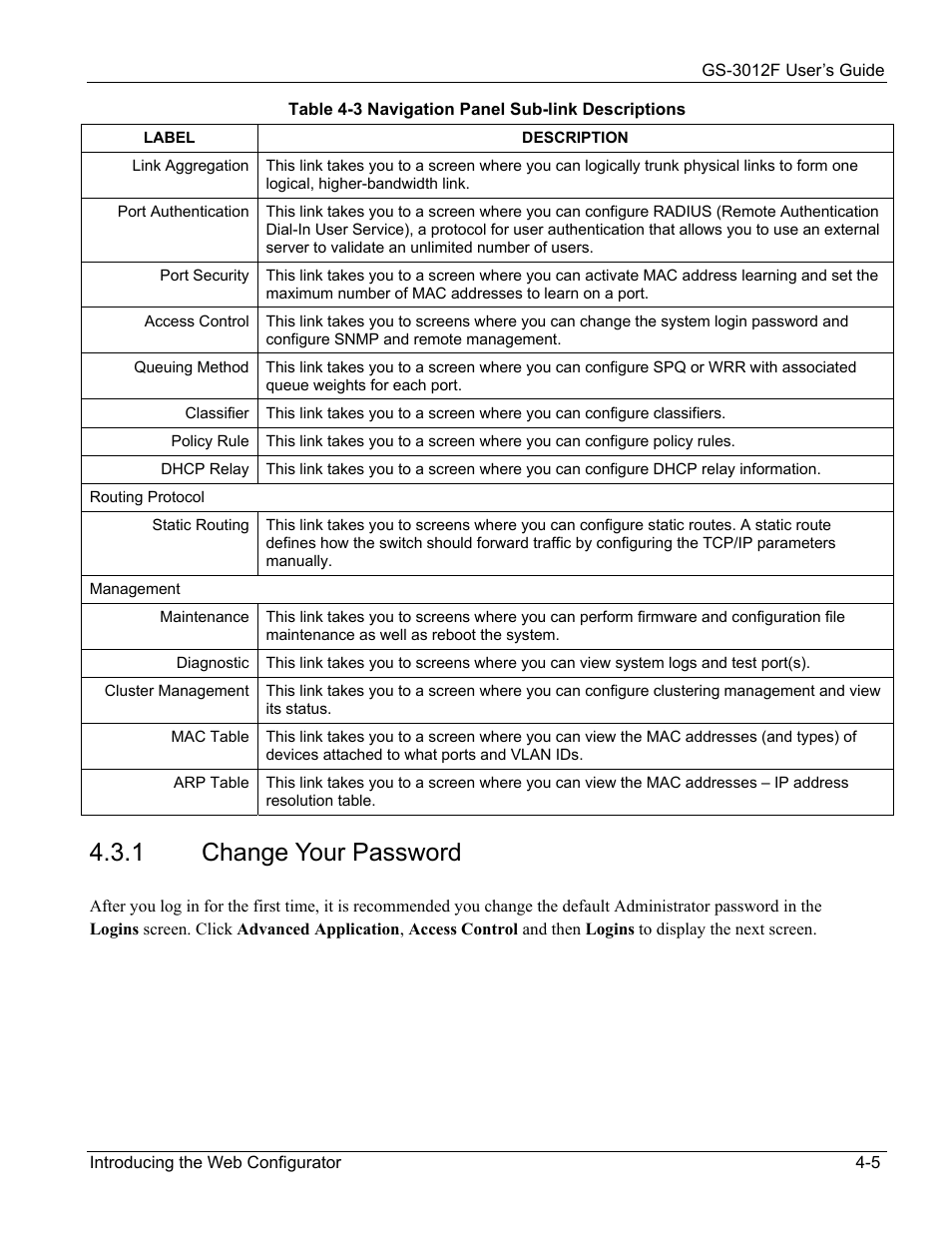 Change your password, 1 change your password | ZyXEL Communications ZyXEL Dimension GS-3012F User Manual | Page 53 / 237
